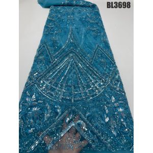 Supoo Luxury Beaded Heavy Tulle sequins Lace Fabric Gold Lace Fabric Embroidery