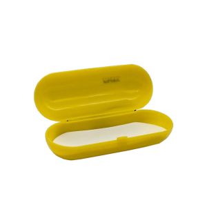 Yellow Cylinder Plastic Glasses Case Embossed Logo Effect