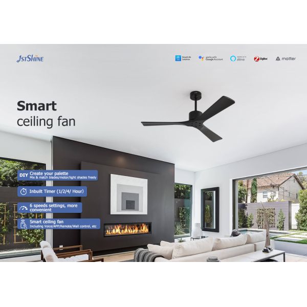 52 Inch Solid Wood Ceiling Fan Quiet DC Motor Modern Design for Living Room and Bedroom Use