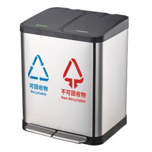 Foot Pedal 3 Compartment Garbage Can SS Triple Compartment Trash Can