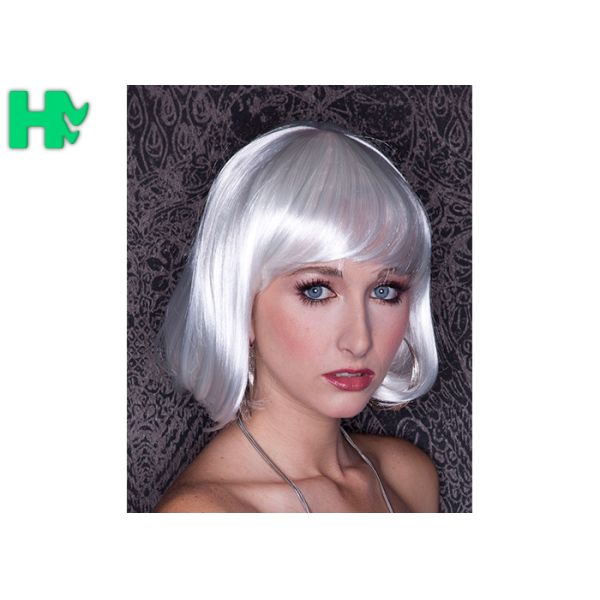Buy Bobo Style Synthetic Cosplay Wigs Short Straight Silver White Color Clown Party at wholesale prices