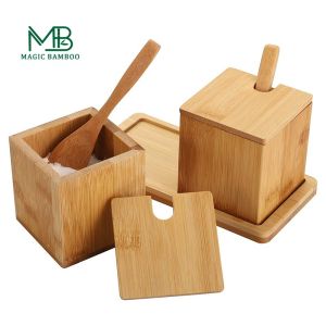 Quality Direct from Complete Natural Bamboo Salt Spice Box 17x7.1x8.2cm with Lid Spoon and Tray for sale