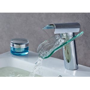 Glass Waterfall Spout Brass Bathroom Faucet ROVATE Stainless Steel Handle