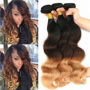 100% Real Brazilian Ombre Human Hair Body Wave No Shedding Color 1b / 4 / 27#