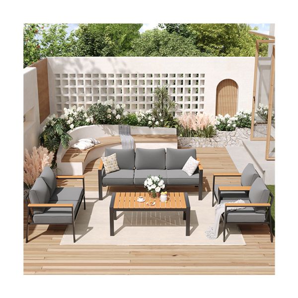Modern 7 Seater Metal Garden Furniture Set for Outdoor Sectional Sofa and Patio