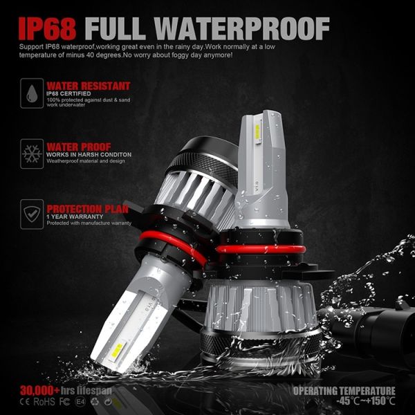 9012 Car LED Headlight Bulbs 4000K Temperature IP68 Waterproof