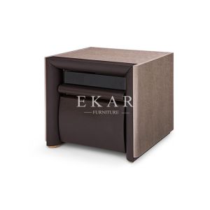 Veneer Luxury Elegant Style Leather Hotel Bedside Table Modern Nightstand