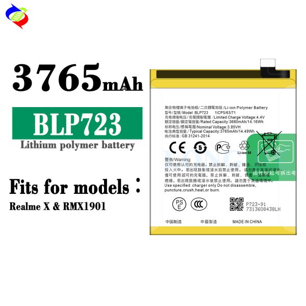 3765mAh Capacity Yellow BLP723 Battery Replacement for OPPO Realme X by Phone Battery