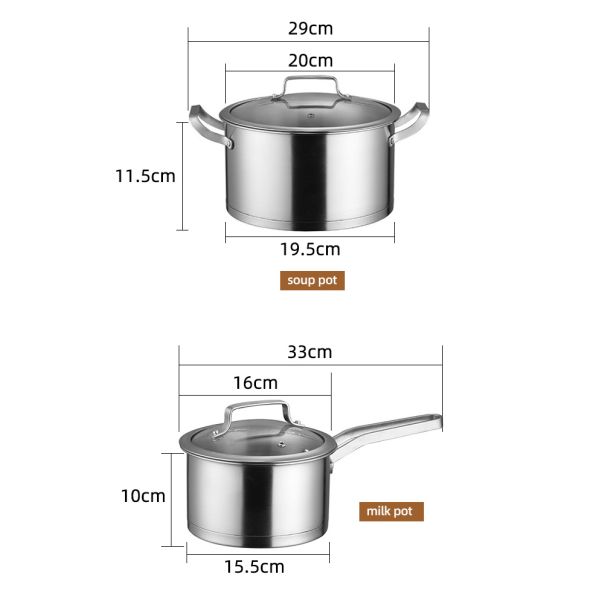 Factory Price Silver Kitchen Sauce Pot Soup Pot Fry Pan Cooking Pot Set Cookware Sets With Glass Lid