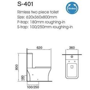 Siphon Flushing Two Piece Toilet Rimless Floor Mounted Water Saving