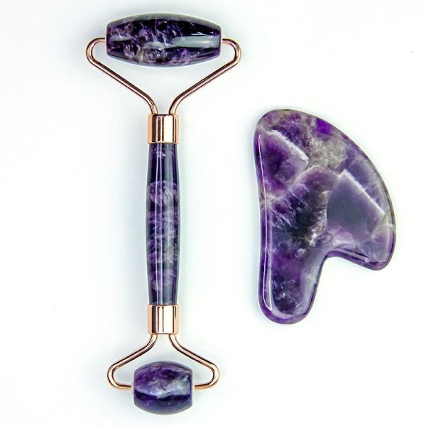 Buy Purple Amethyst Jade Roller Gua Sha Set Tighten Skin at wholesale prices