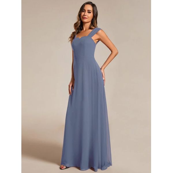 Empire High-waisted Sleeveless Cap Sleeve Square Neck Invisible Zipper Dusty Navy Chiffon Homecoming Dress