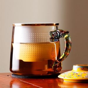 Cadmium Free 450ml Clear Ceramic Filter Glass Tea Cup