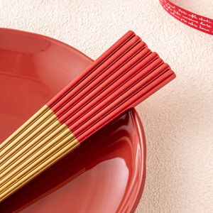 Party Essential Stainless Steel Gold Spoon Set With Red Chopsticks Chinese Style