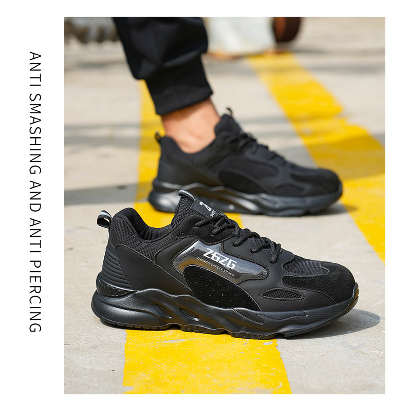 Black Comfortable Safety Shoes Steel Toe Work Shoes Anti-Puncture Kevlar Safety Shoes For Men Industrial Work Shoes EVA Sole