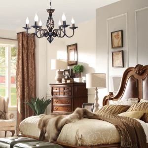 Black Wronght Iron Chandelier Living room Farmhouse Kitchen Frech Country