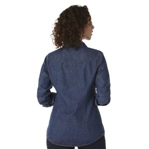 Womens Denim Shirt Long Sleeve Button Down with Pockets Blouses