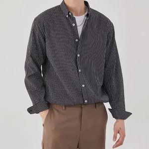 Men′s 2023 Spring and Autumn New Business Lapel Shirt Men′s Striped Cardigan