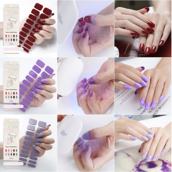 OEM ODM Nail Paint Solid Color Strips with Designs Custom Semi Cured Gel Polish Wraps