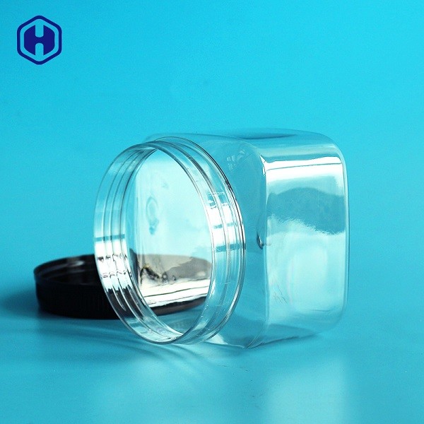 Clear PET Plastic Grip Jars Canned Square Plastic Jars With Lids 420ML 14OZ