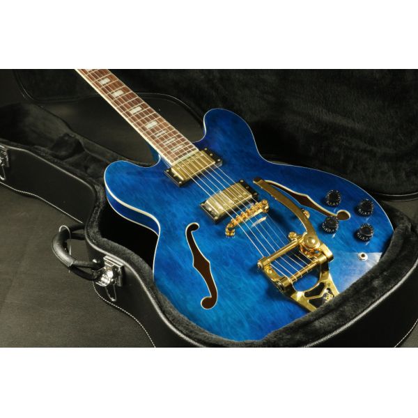 High Quality blue quilted maple top fretboard binding 6string hollow body 335 345 325 hollow guitar Guitar