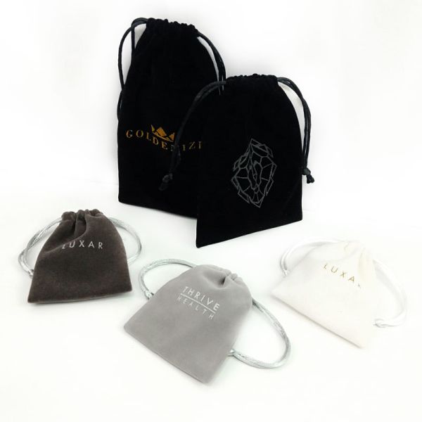Custom Order Accepted Gold Stamping Hot Foil Drawstring Velvet Jewelry Pouch