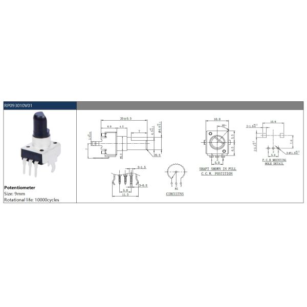 RP09 digital Rotary Potentiometer 9mm Insulated hollow Shaft Locating Point B5K 50K