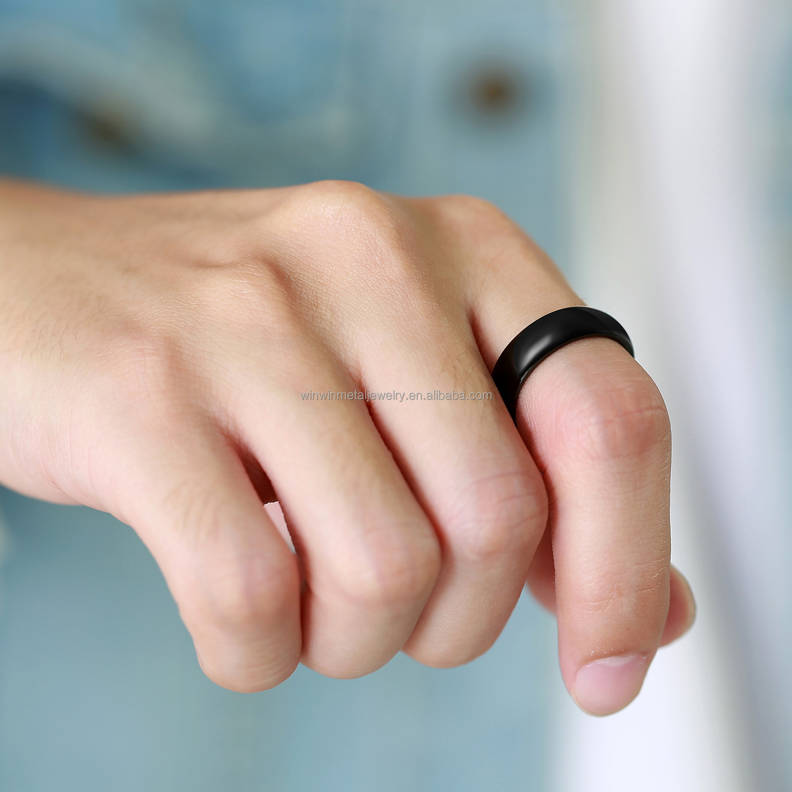 6mm Simple Classic Black Polished Tungsten Wedding Band Ring Trendy Gift for