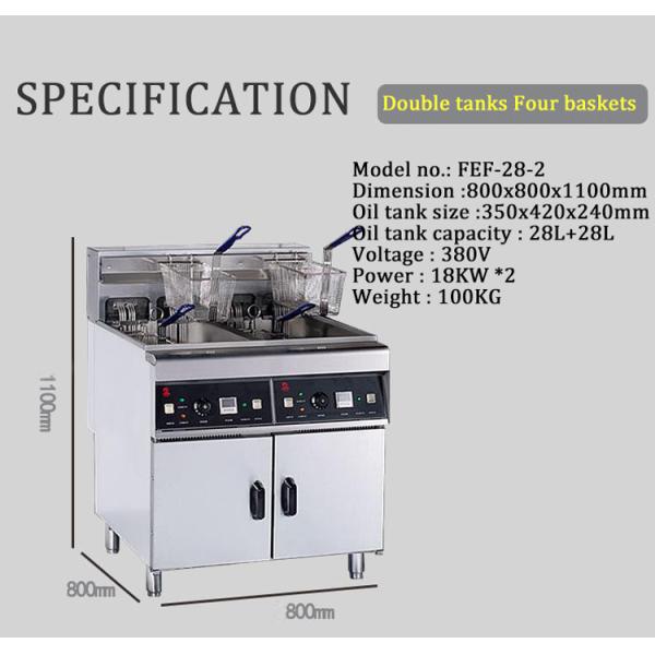 Electric Restaurant Deep Fryer 28L*2 2 Tank 4 Basket Overheat Protection 800x805x1100