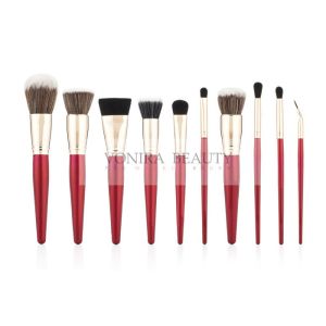 China Premium Prefessional Synthetic Makeup Brush Set With Shiny Red Handle on sale