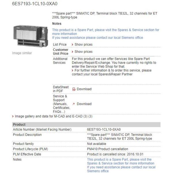 6ES7193-1CL10-0XA0 6ES7 193-1CL10-0XA0 Siemens Terminal Block