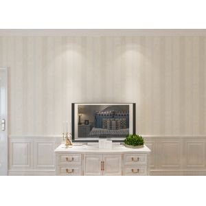 Beige Damask Pattern Non Woven Wallpaper / Embossed Living Room Striped