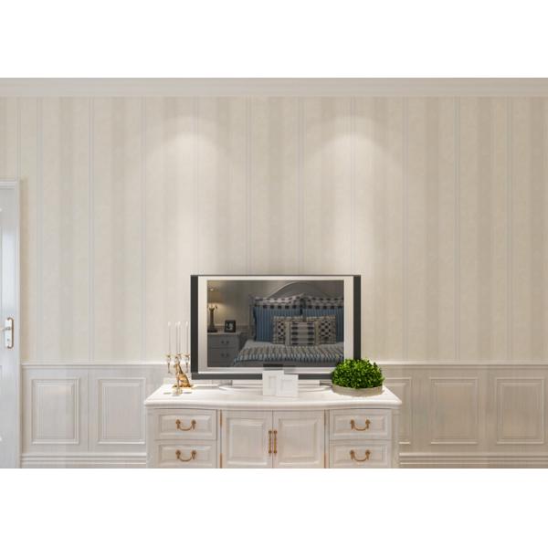 Beige Damask Pattern Non Woven Wallpaper / Embossed Living Room Striped