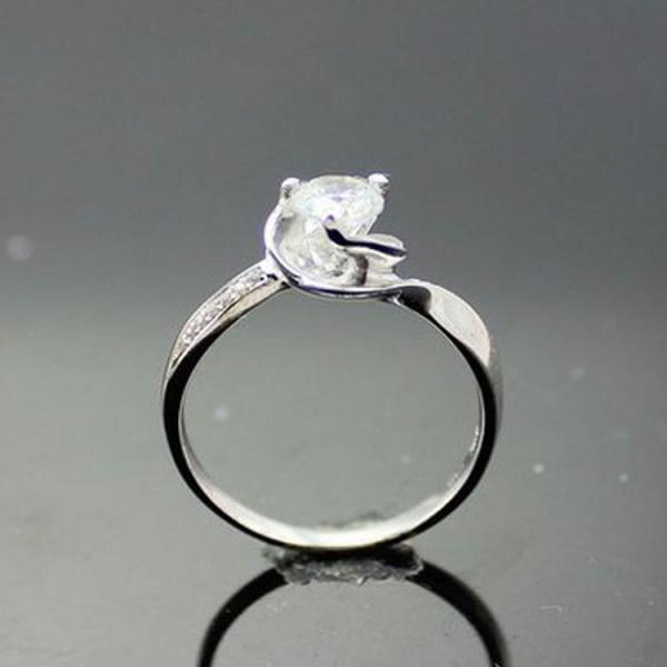 Sterling Silver Heart Shape CZ Diamonds Engagement Ring(F25)