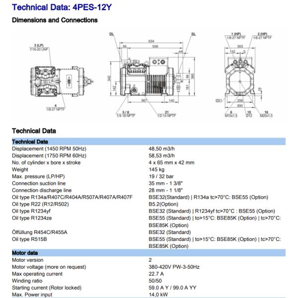 4PES-12Y-40P Semi Hermetic Piston Compressors 12HP 400V 50Hz Green Refrigeration (4PCS-10.2)