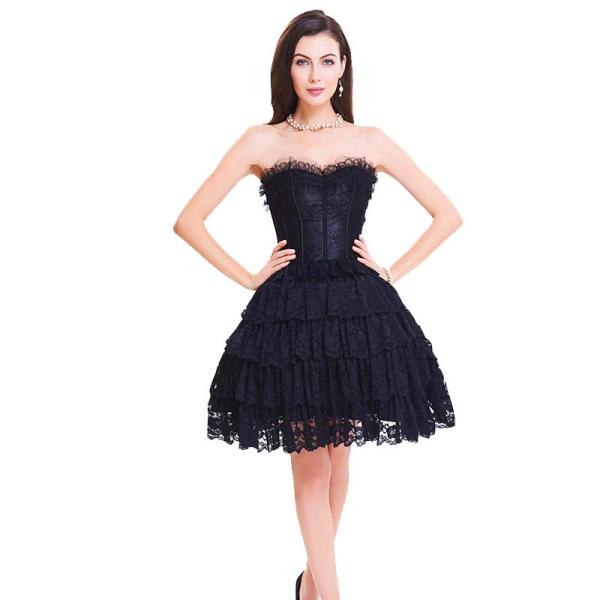 Wholesale Black Lace Steel Bone Corset Dress front