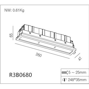 10 Heads 21W LED Recessed Downlight IP44 Water Resistant Linear Downlight