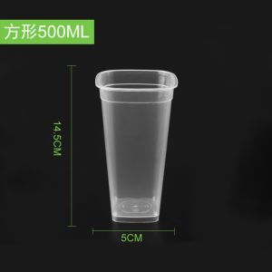 Injection square hard plastic fruit tea milktea clear disposable juice drink cup