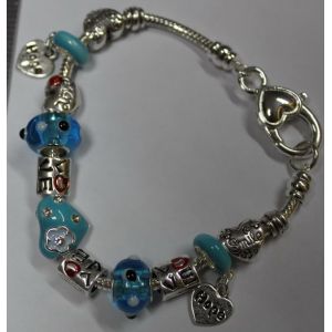 Quality European Style Silver Charm heart shape Bracelet 19cm. Aqua Murano glass beads CRAB Heart, gifts for women for sale