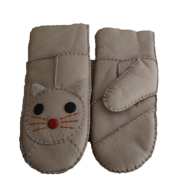 Fashion Cute Sheepskin Girls Leather Gloves , Womens Winter Mittens Classic Style