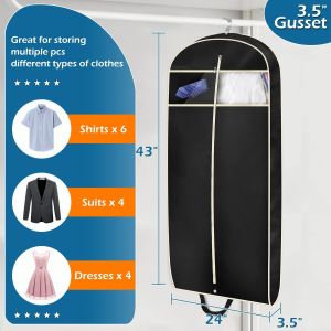 Black Portable Zipper Suit Bag Breathable Zippered Garment Bags