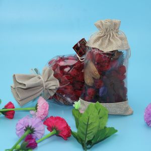 Dry Flower Package Transparent PVC Window Jute Drawstring Bag