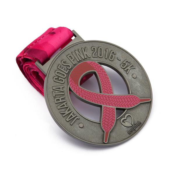 Zinc Alloy Custom Metal Medals For Marathon Running Sport Colorful Ribbon
