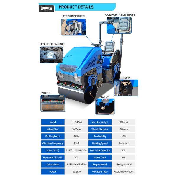Construction Machinery Dual Drum 1 Ton 2 Ton 3 Ton Diesel Hydraulic Vibrating Road Roller Compactor