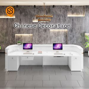 Custom Unique Design Office Marble Front Counter White Artificial Stone