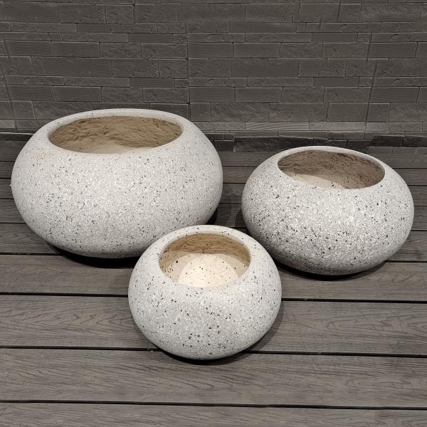Earthy Aesthetic Neutral Beige Natural Speckled Stone -mimic Design Round Fiber Clay Durable Flower Pot