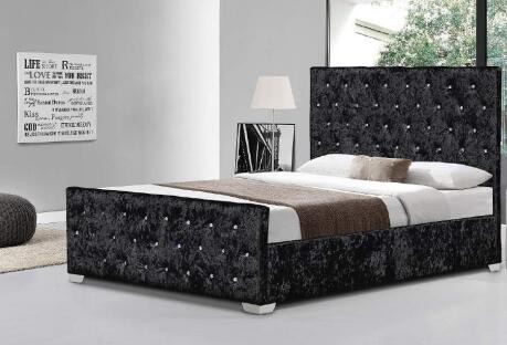 Buy Black Upholstered Bed Frame Luxury Stylishly Tufted With Buttons at wholesale prices