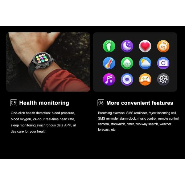 KC86 Men Smart Watch 1.43 Inch HD Large Screen BT Call Flashlight Compass Smart Watch 450mAh