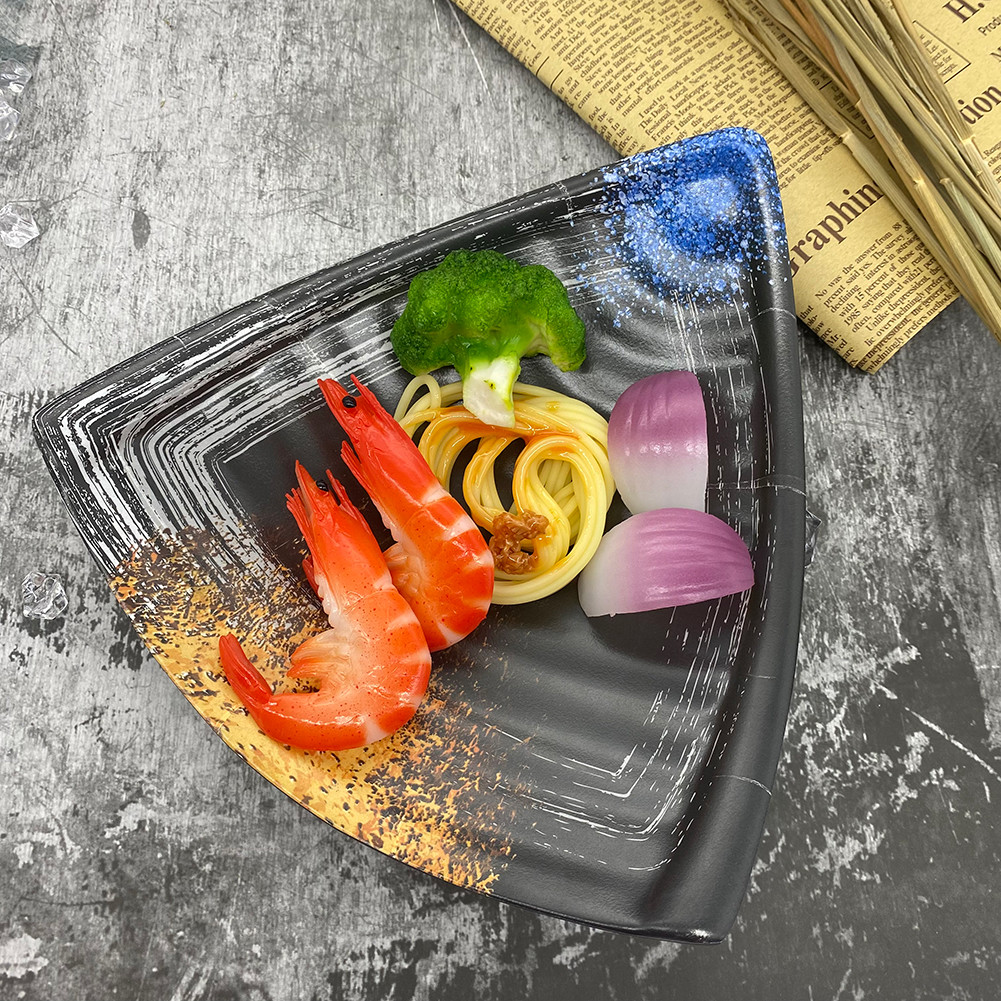 100% Matt Black Restaurant Dinner Japanese Melamine Sushi Plates Triangle 9.2"