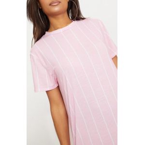 Hot Sale Fashion Pastel Pink Stripe Print T Shirt Dress For Women